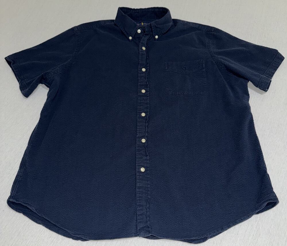 Polo Ralph Lauren Shirt Mens XXL Seersucker Classic Fit Short Sleeve EUC